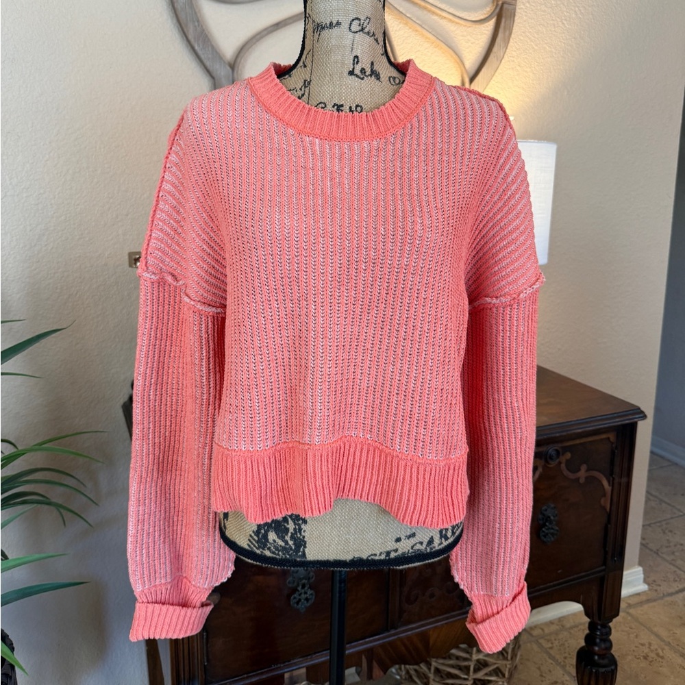 New In New Orange Oversized Ribbed Chenille Crewneck Sweater